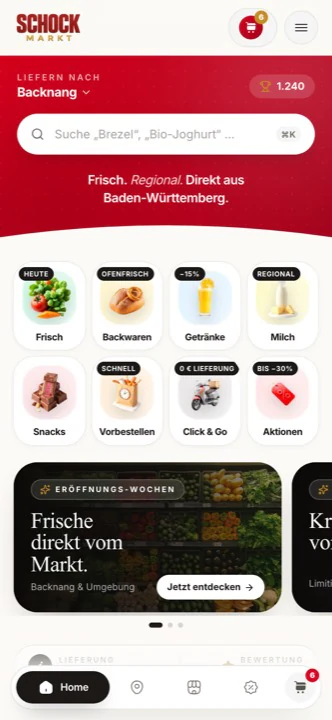 SCHOCK MARKT App: Startbildschirm